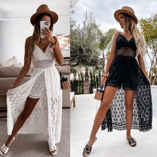 🎁Nyhed – 50% RABAT💥Dame Jumpsuit med Spaghettistropper – Løs, afslappet jumpsuit med cut-out design✨