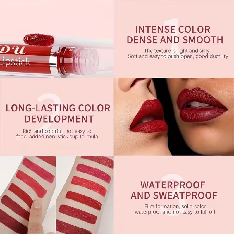 💝10 stk. Matte vandfaste læbepomader med lang holdbarhed