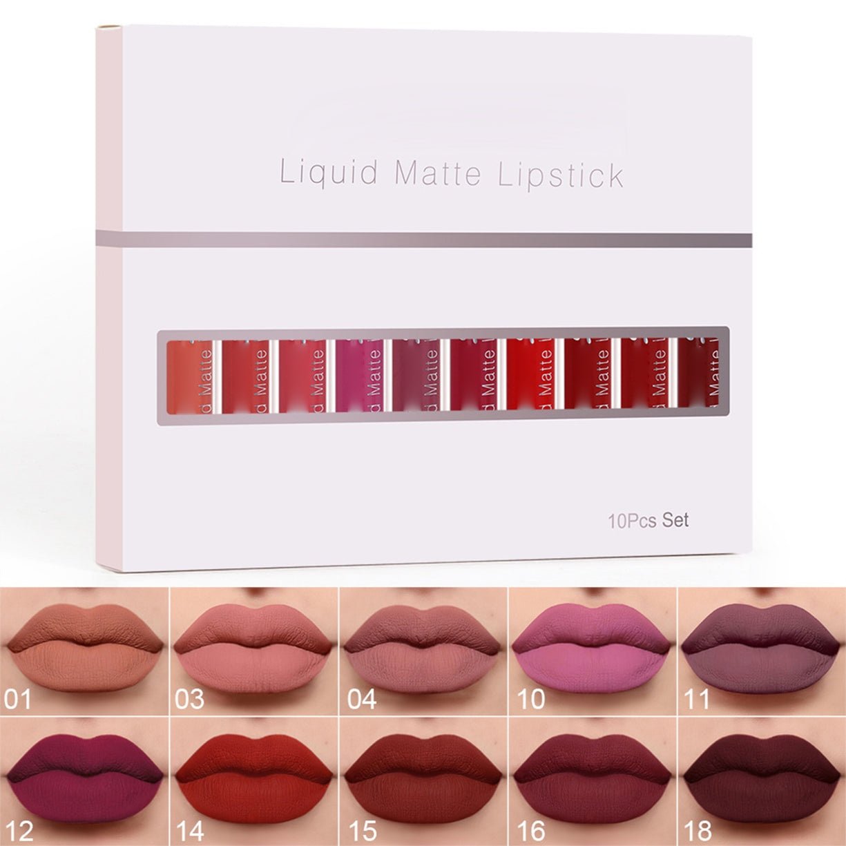 💝10 stk. Matte vandfaste læbepomader med lang holdbarhed
