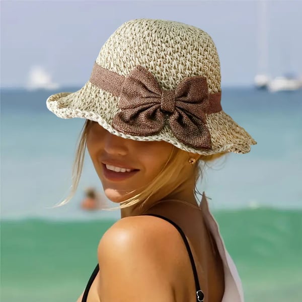 🏖️👒Stråhat med retro sløjfe – sammenfoldelig og åndbar til rejser