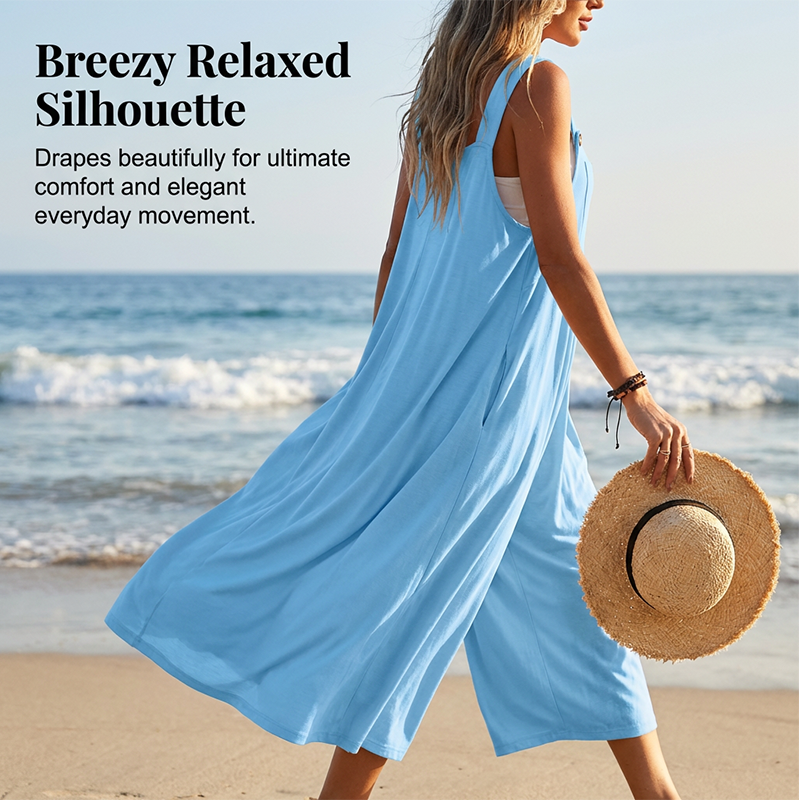 🌸 Tidsbegrænset tilbud ✨ Ærmeløs jumpsuit med brede ben til sommerbrisen