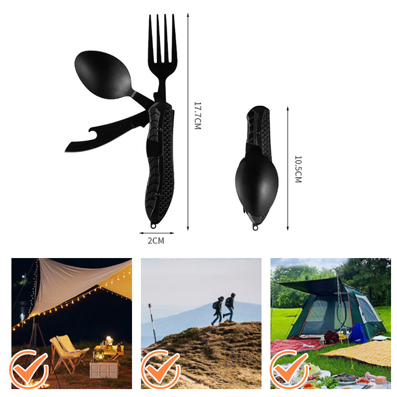 🍴 55% RABAT NU! 🏕️ 4-i-1 sammenklappeligt bestiksæt i rustfrit stål – perfekt til camping, vandring og rejser 🎒