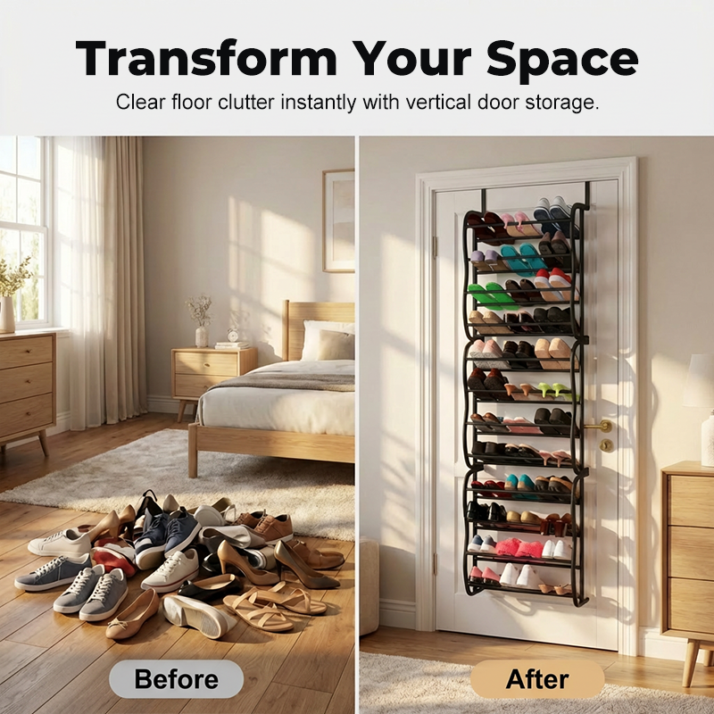 👟50 % RABAT NU! 🏆 Skoreol til ophæng over døren – 24 lommer & montering uden værktøj – passer til standarddøre, plads til op til 24 par – perfekt til entré eller garderobe 🚪✨