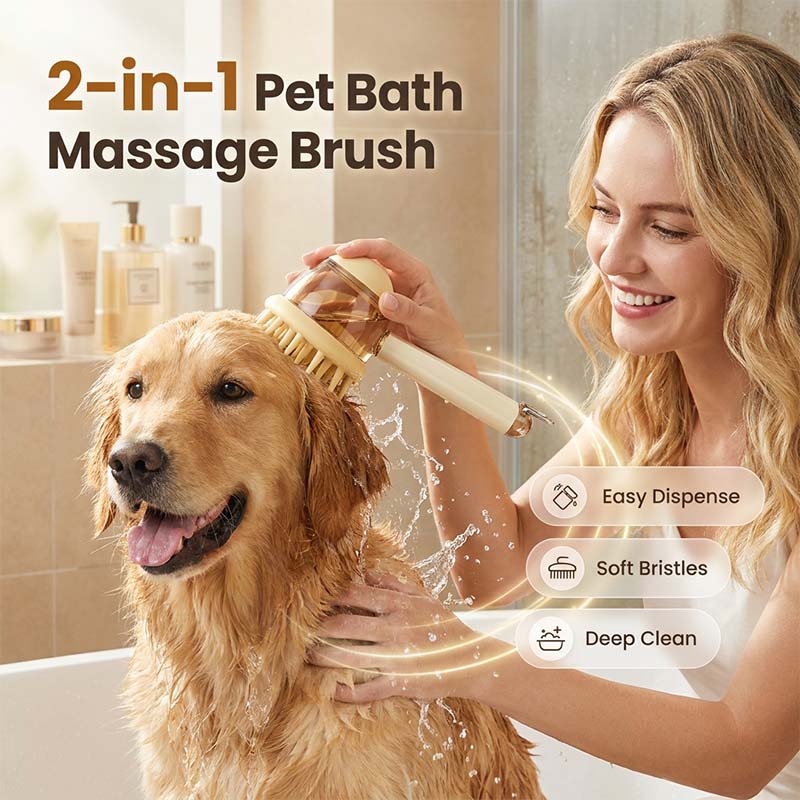 🐾 Kæledyrs bademassagebørste med shampoo-dispenser