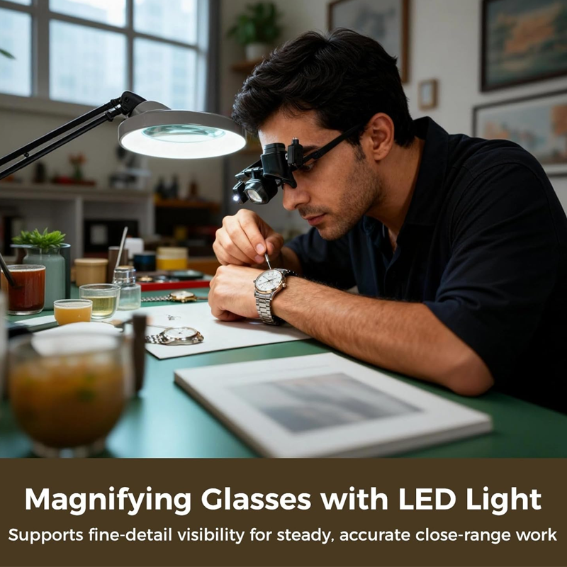 Præcisionsforstørrelsesglas med LED til elektronik og hobbyarbejde