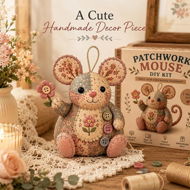 🧵🐭 Vintage patchwork-mus DIY-sæt – Alt inkluderet & perfekt til begyndere!