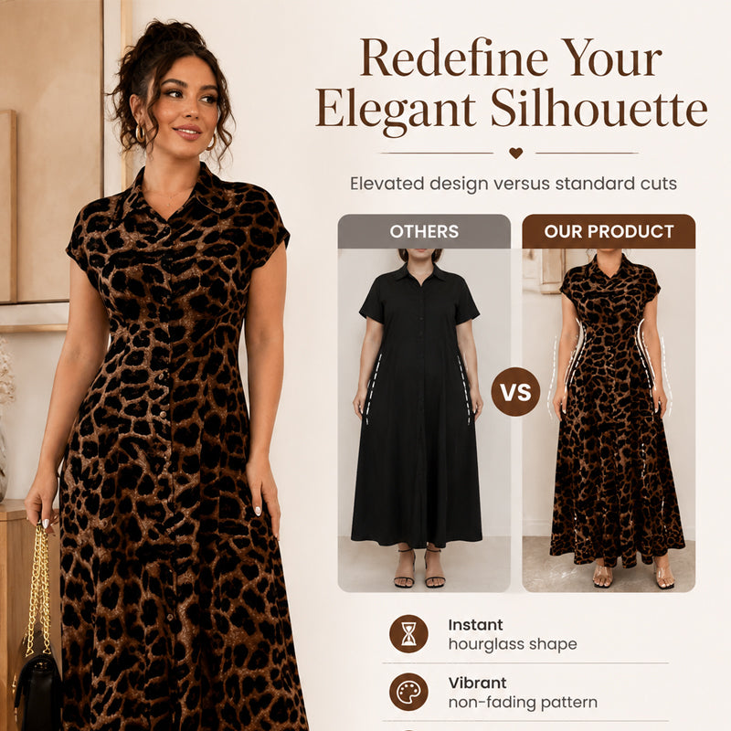 🌸 50% RABAT NU! 🌸 Elegant damekjole med leopardprint og revers