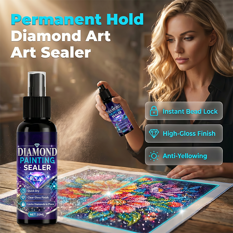 💎✨ Forseglingsspray til diamantmaleri – fastholder stenene, blank finish, tørrer hurtigt og holder længe