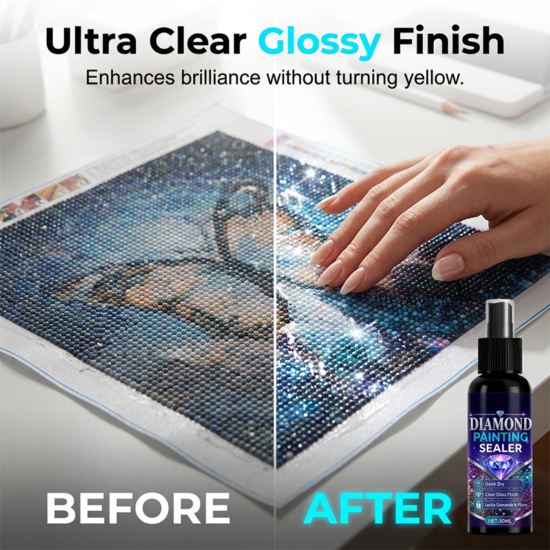 💎✨ Forseglingsspray til diamantmaleri – fastholder stenene, blank finish, tørrer hurtigt og holder længe