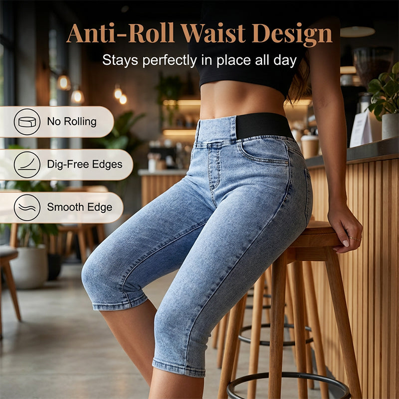 👖 Højtaljede denim-capribukser til kvinder med elastisk talje – cropped jeans