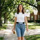 👖 Højtaljede denim-capribukser til kvinder med elastisk talje – cropped jeans