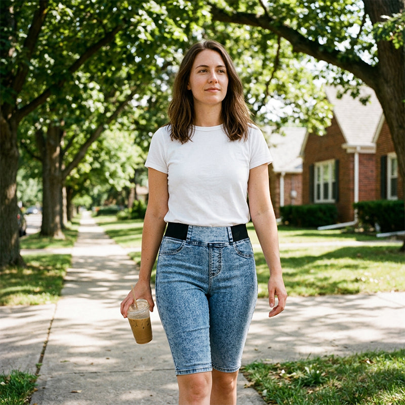 👖 Højtaljede denim-capribukser til kvinder med elastisk talje – cropped jeans
