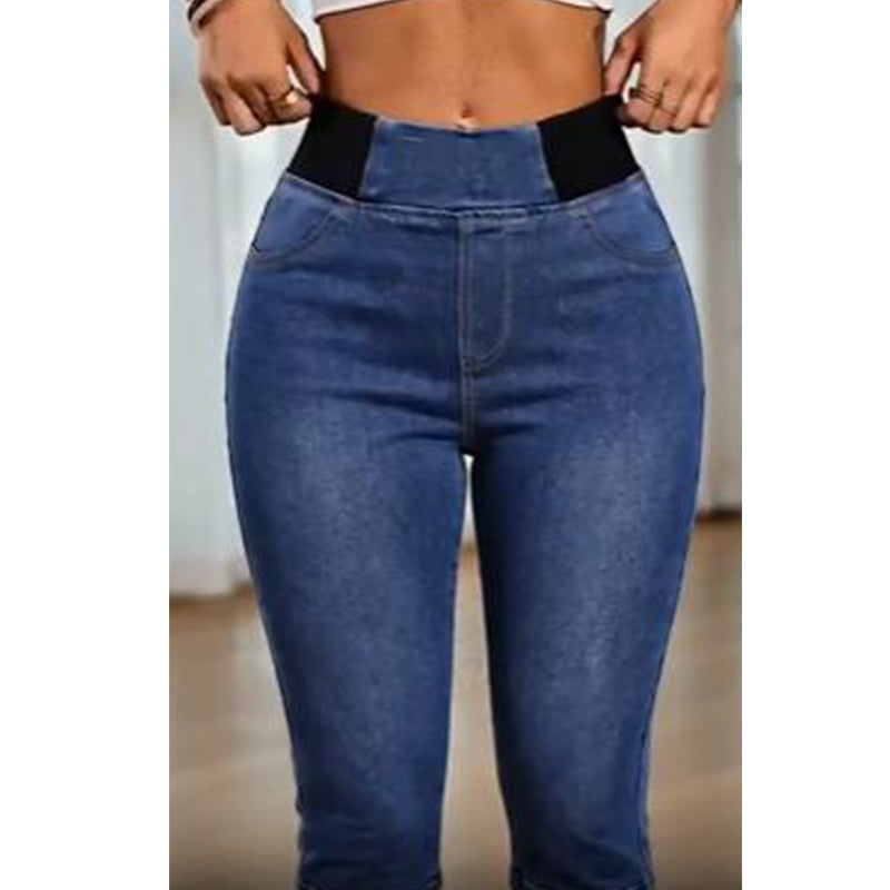👖 Højtaljede denim-capribukser til kvinder med elastisk talje – cropped jeans