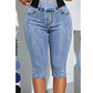 👖 Højtaljede denim-capribukser til kvinder med elastisk talje – cropped jeans