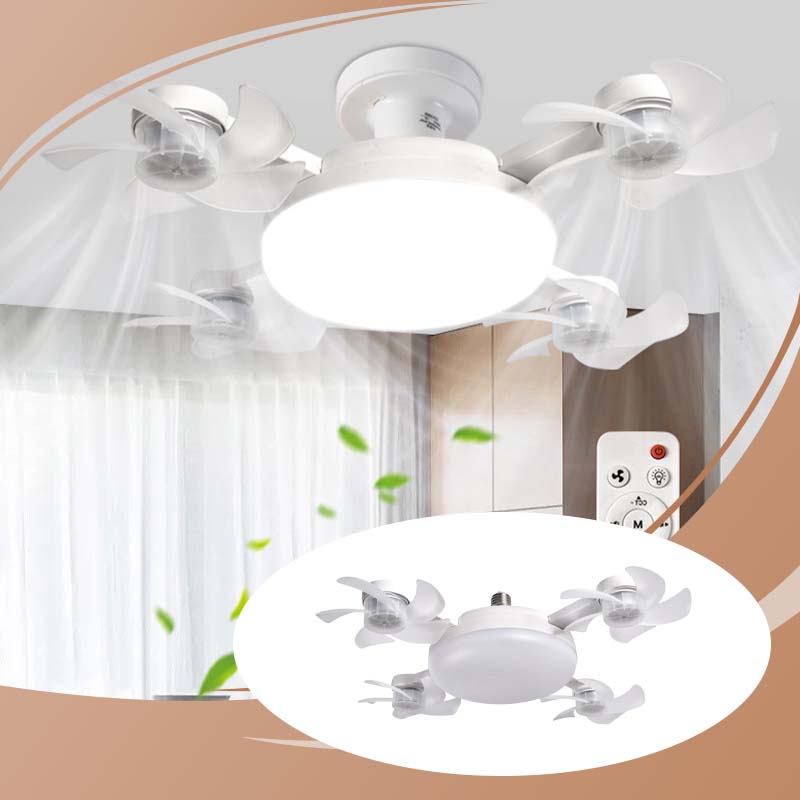 🌀Ny loftsventilator med E27-fatning – støjsvag 2-i-1 LED-ventilator med fjernbetjening, energibesparende kombination af køling og belysning til soveværelset derhjemme