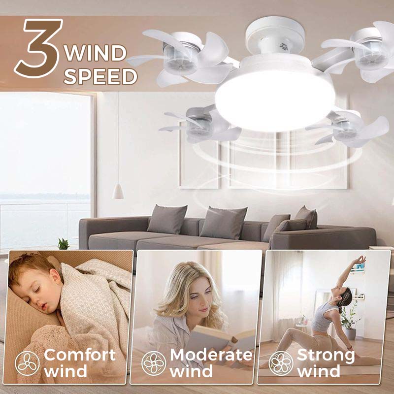 🌀Ny loftsventilator med E27-fatning – støjsvag 2-i-1 LED-ventilator med fjernbetjening, energibesparende kombination af køling og belysning til soveværelset derhjemme