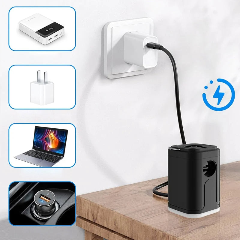 🏕️ Genopladelig camping-luftpumpe – LED-lys, hurtig oppumpning, kompakt – betaling ved levering 🔋