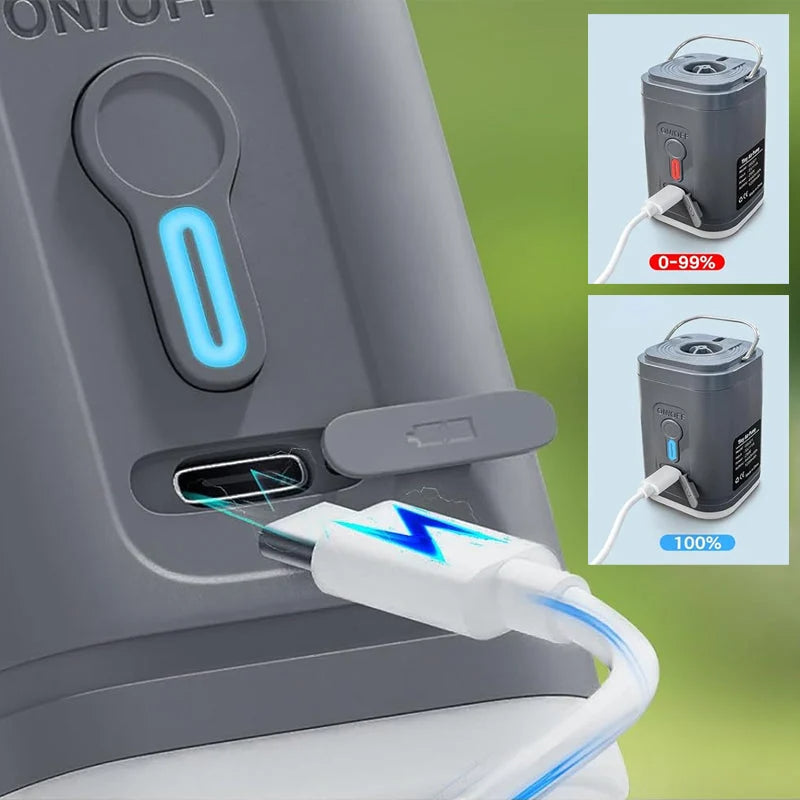🏕️ Genopladelig camping-luftpumpe – LED-lys, hurtig oppumpning, kompakt – betaling ved levering 🔋