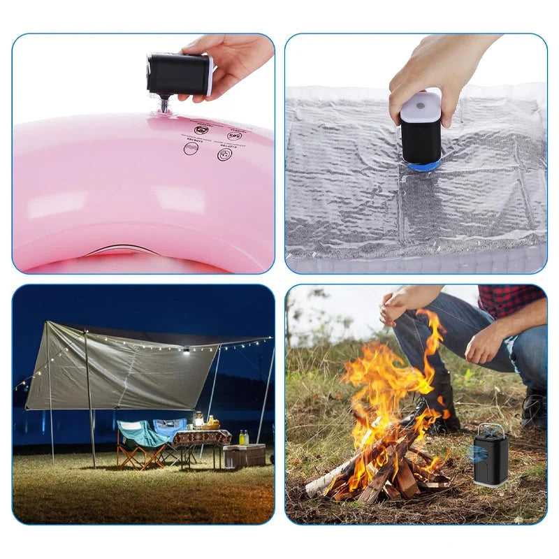 🏕️ Genopladelig camping-luftpumpe – LED-lys, hurtig oppumpning, kompakt – betaling ved levering 🔋
