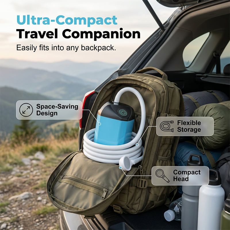 🏕️🚿 Mobil campingbruser med genopladeligt batteri – nem at bruge, kraftig vandstrøm, perfekt til campingpladsen, stranden eller som nødløsning i autocamperen