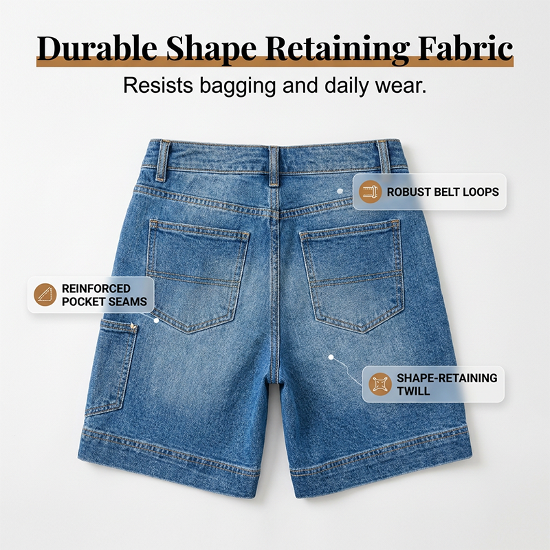 Bermuda-denimshorts til kvinder med mellemhøj talje og lommer