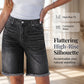 Casual højtaljede denimshorts til kvinder med frynser