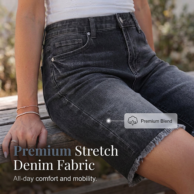 Casual højtaljede denimshorts til kvinder med frynser
