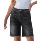 Casual højtaljede denimshorts til kvinder med frynser