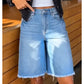 Casual højtaljede denimshorts til kvinder med frynser