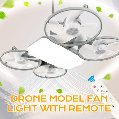 E27 drone-model ventilatorlampe med 3 hastigheder og fjernbetjening