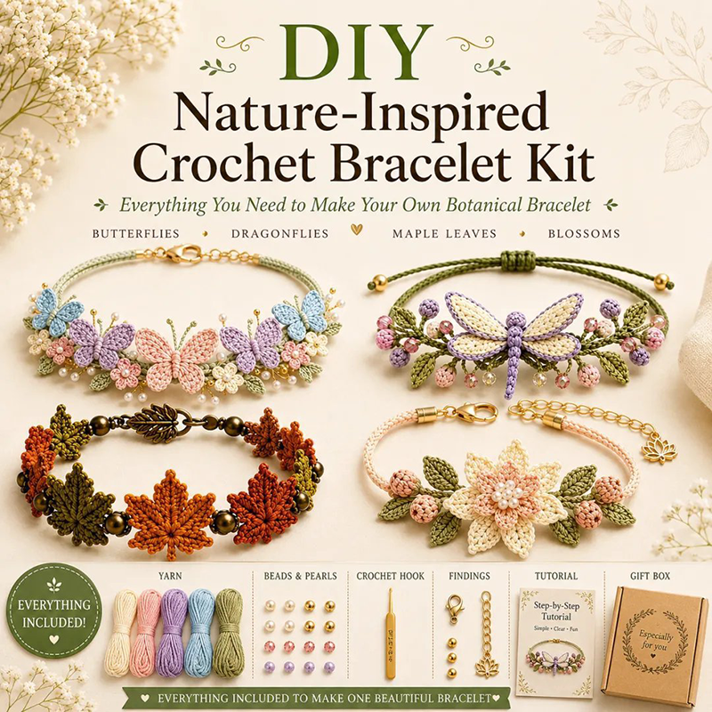 🧶Naturinspireret DIY-hæklet armbåndssæt 🧘 mindsk stress, mens du skaber bærbar kunst med dine egne hænder