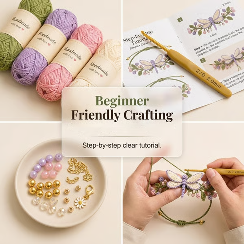 🧶Naturinspireret DIY-hæklet armbåndssæt 🧘 mindsk stress, mens du skaber bærbar kunst med dine egne hænder