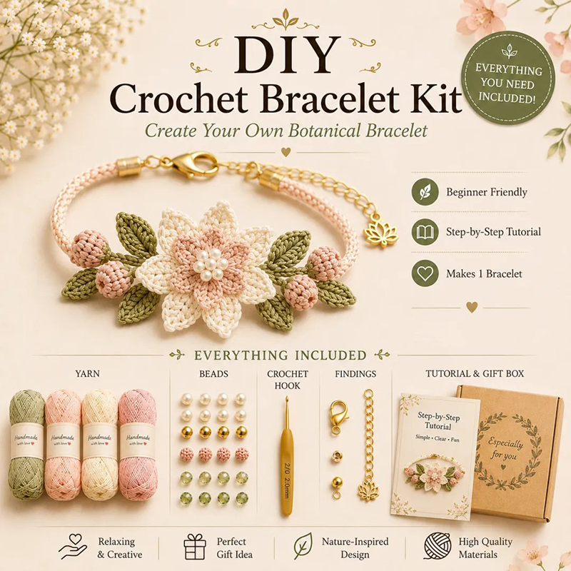 🧶Naturinspireret DIY-hæklet armbåndssæt 🧘 mindsk stress, mens du skaber bærbar kunst med dine egne hænder