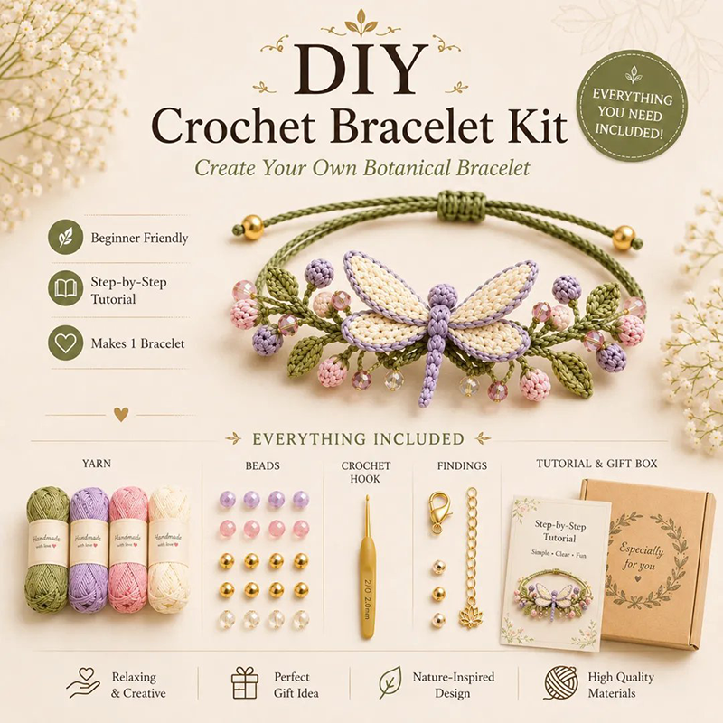 🧶Naturinspireret DIY-hæklet armbåndssæt 🧘 mindsk stress, mens du skaber bærbar kunst med dine egne hænder