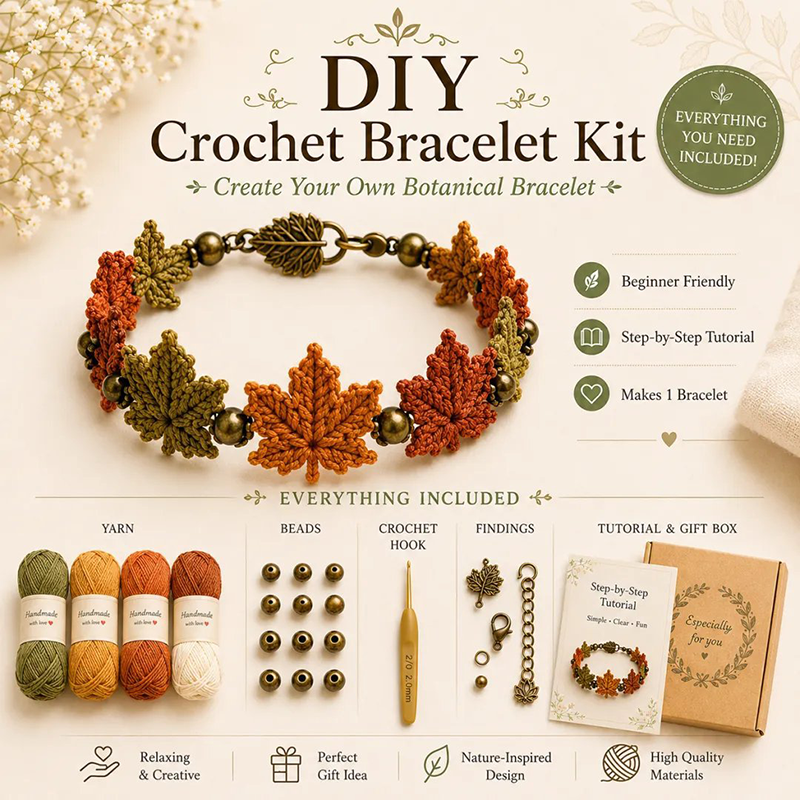 🧶Naturinspireret DIY-hæklet armbåndssæt 🧘 mindsk stress, mens du skaber bærbar kunst med dine egne hænder
