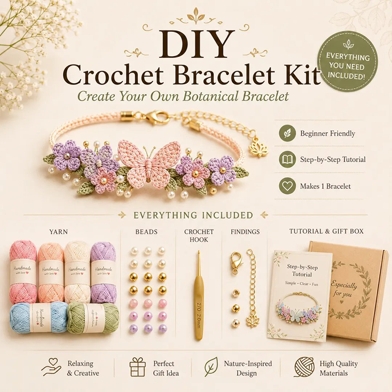 🧶Naturinspireret DIY-hæklet armbåndssæt 🧘 mindsk stress, mens du skaber bærbar kunst med dine egne hænder