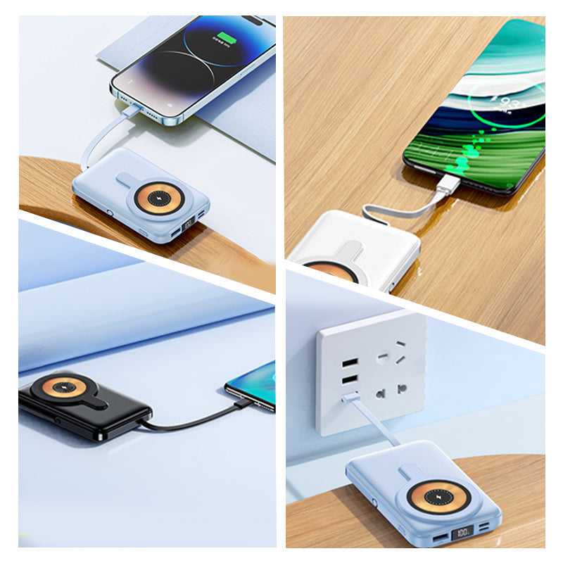 Magnetisk powerbank med stander og kabel