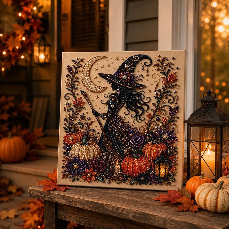 🎃 50 % RABAT NU! Halloween-DIY-sæt med spøgelsesmotiv og perler – komplet sæt med lærred, perler og lim – skab en magisk efterårsdekoration 👻✨