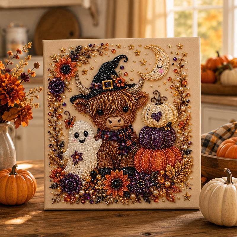 🎃 50 % RABAT NU! Halloween-DIY-sæt med spøgelsesmotiv og perler – komplet sæt med lærred, perler og lim – skab en magisk efterårsdekoration 👻✨