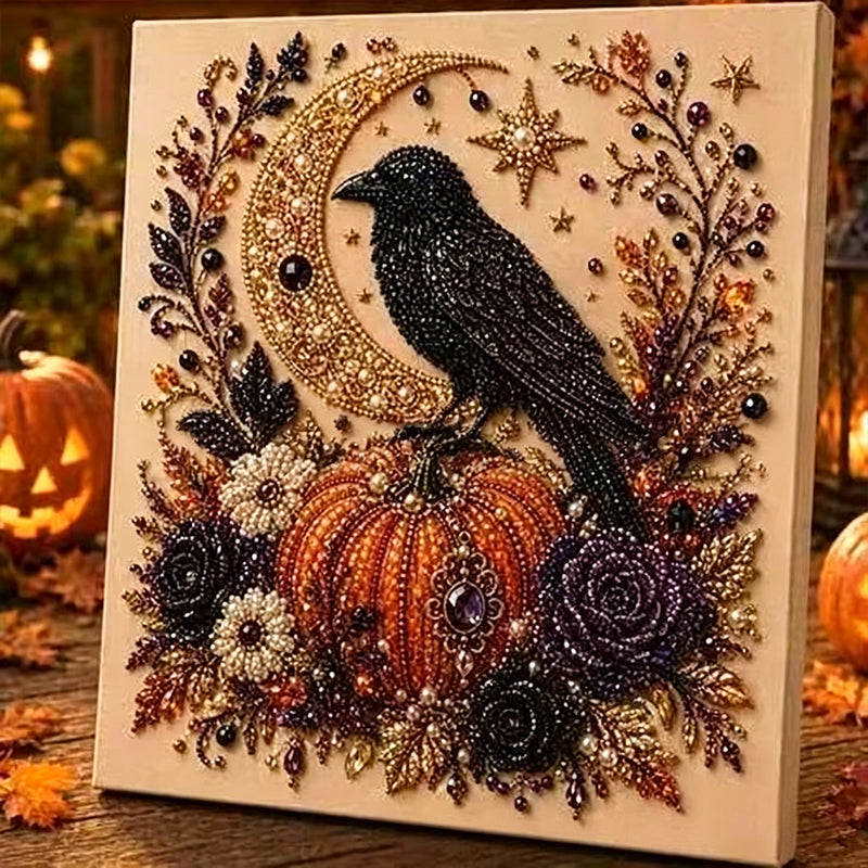 🎃 50 % RABAT NU! Halloween-DIY-sæt med spøgelsesmotiv og perler – komplet sæt med lærred, perler og lim – skab en magisk efterårsdekoration 👻✨