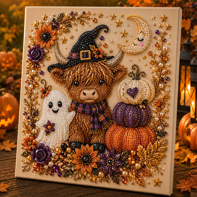 🎃 50 % RABAT NU! Halloween-DIY-sæt med spøgelsesmotiv og perler – komplet sæt med lærred, perler og lim – skab en magisk efterårsdekoration 👻✨