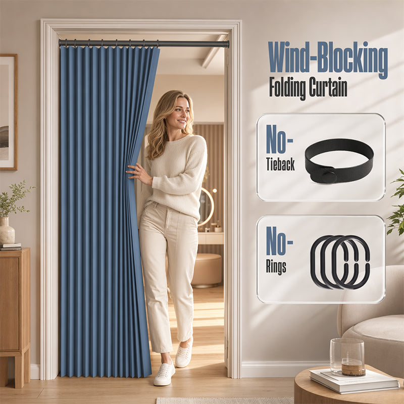 🚪50 % RABAT NU! ✨Magnetisk harmonikadørgardin, der ikke kræver boring – tykt, plisseret, varmeisolerende rumdeler