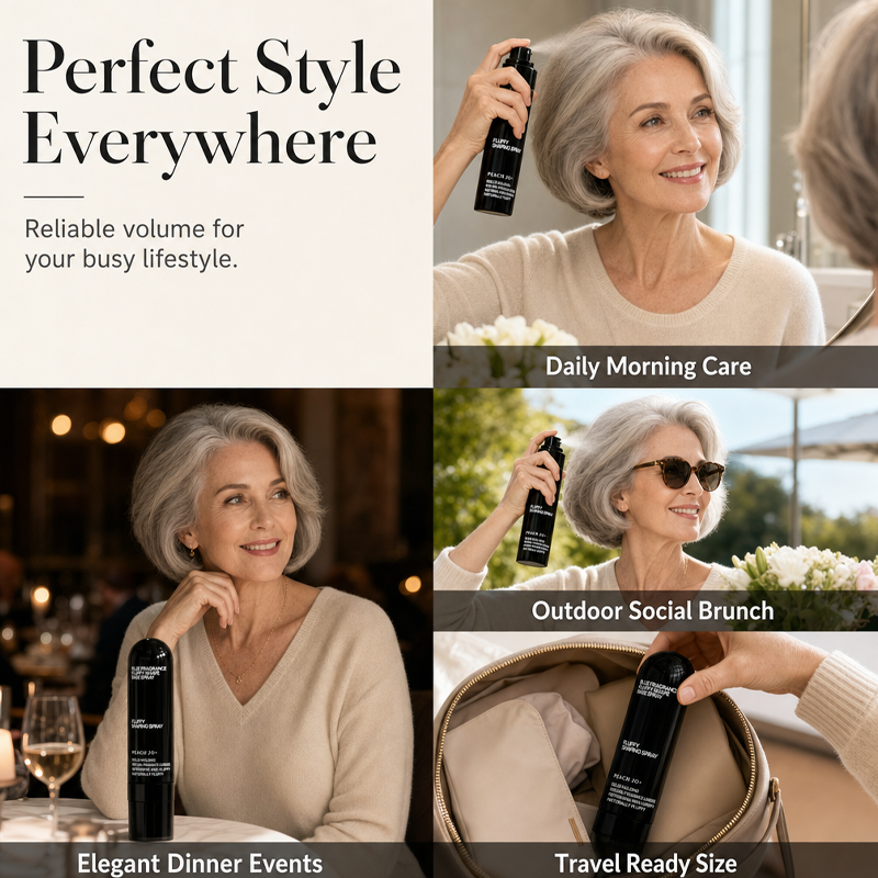 💁 50 % RABAT I BEGRÆNSET PERIODE! Fluffy Hair Shaping Spray, hårspray med langvarig ferskenduft, der giver volumen og holder hele dagen