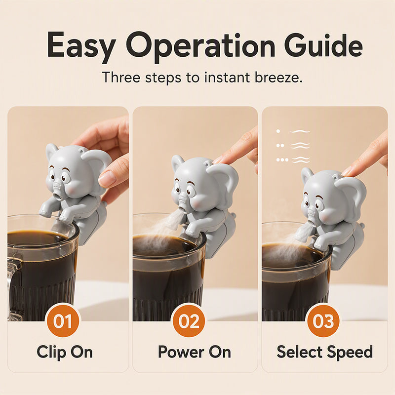 ⏳Tidsbegrænset 50 % rabat! 🌬️Køler naturligt og beskytter dit spiserør! 🐘Sød miniventilator til ophæng på kop med dyredesign🐘🦖💨
