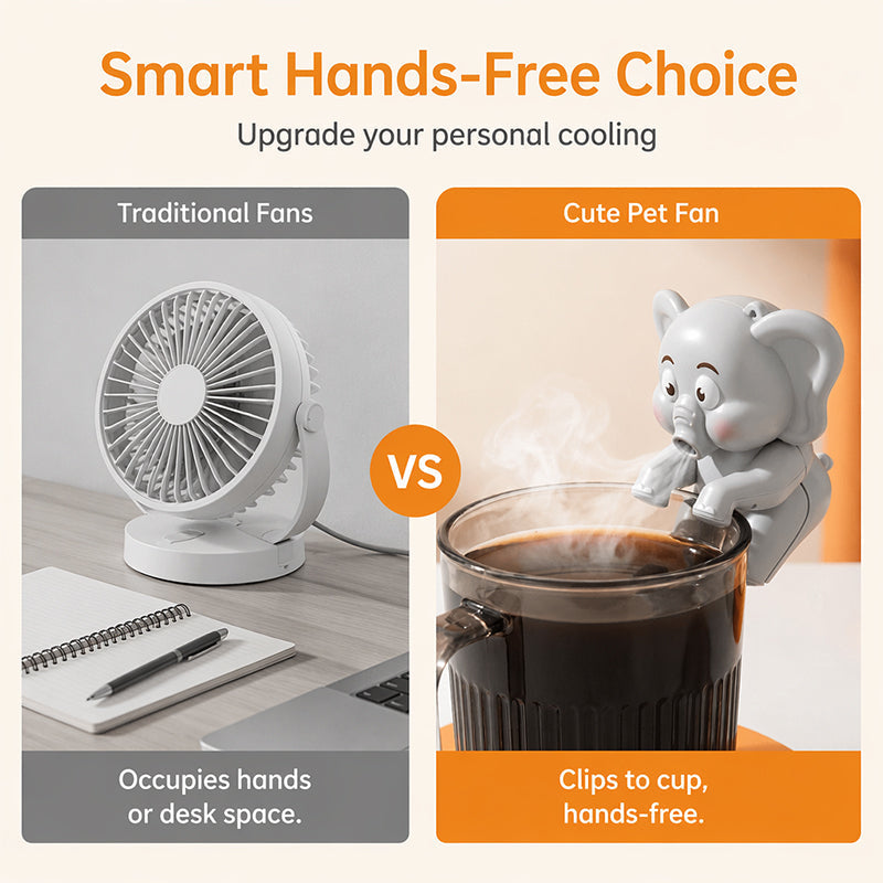 ⏳Tidsbegrænset 50 % rabat! 🌬️Køler naturligt og beskytter dit spiserør! 🐘Sød miniventilator til ophæng på kop med dyredesign🐘🦖💨