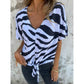 T-shirt til kvinder med V-hals, bindedetalje foran og zebraprint