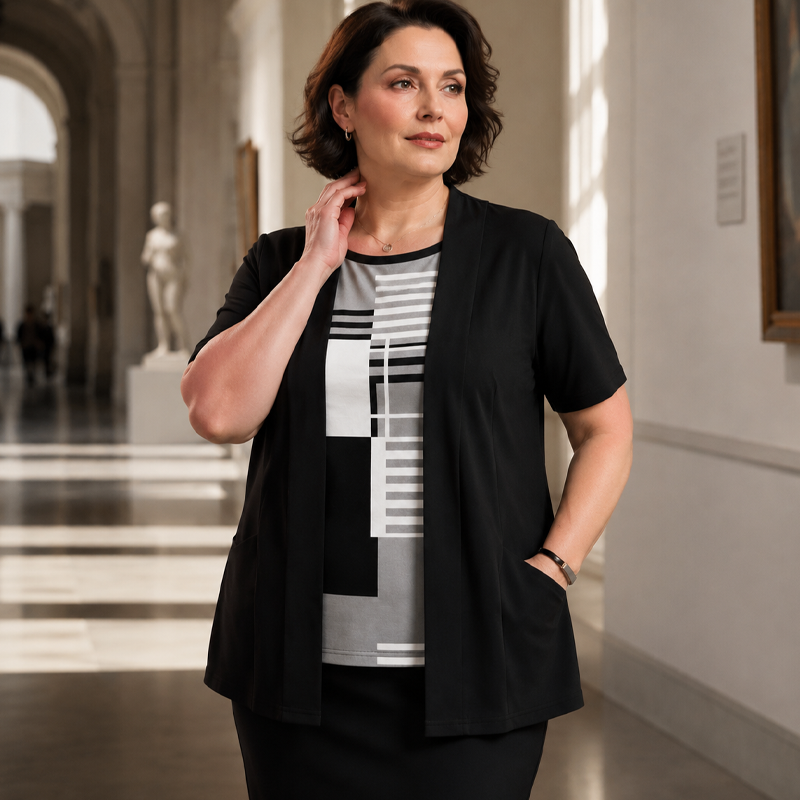 🌿 Damebluse med farveblokke og 2-i-1-look