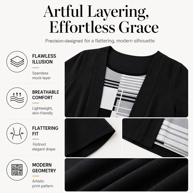 🌿 Damebluse med farveblokke og 2-i-1-look