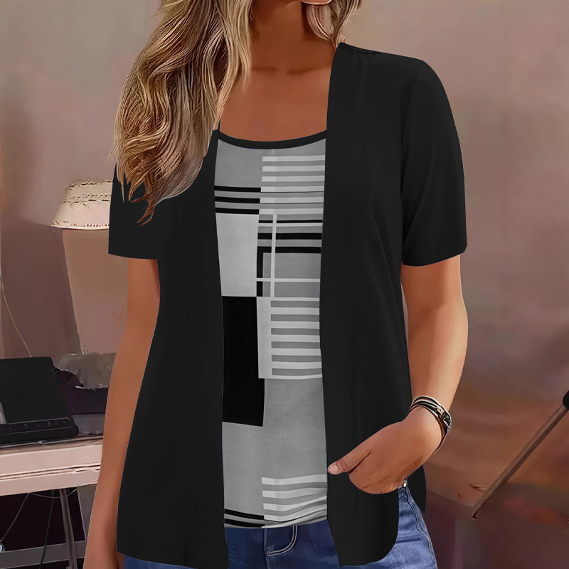 🌿 Damebluse med farveblokke og 2-i-1-look