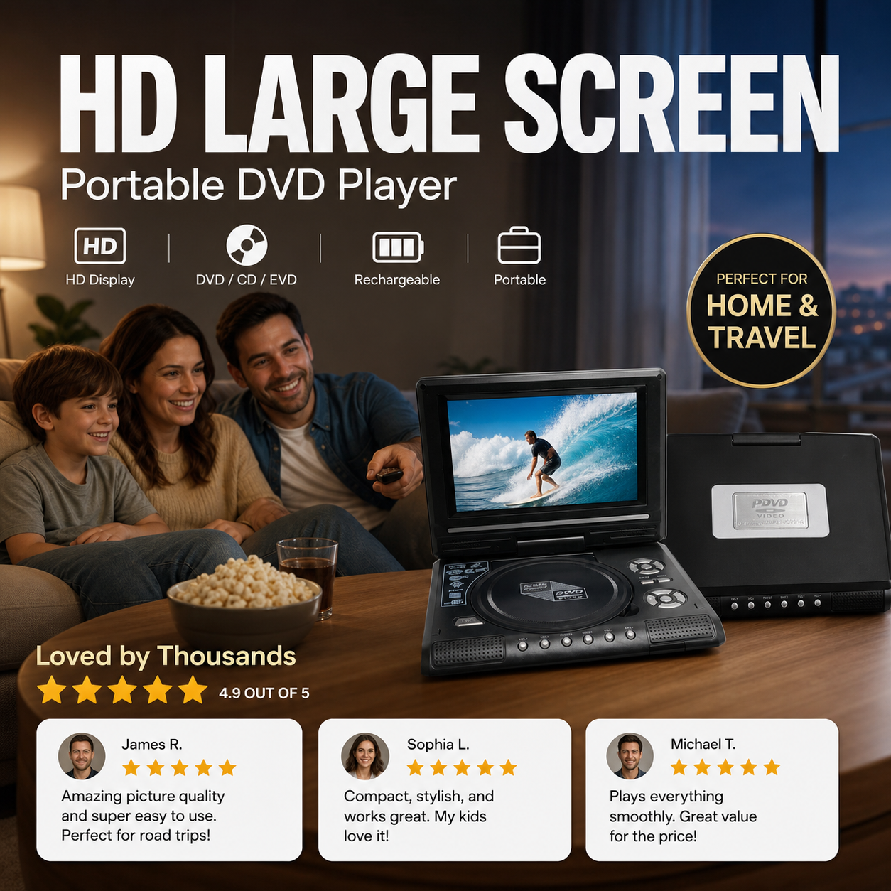 📺 7,8" bærbar HD-DVD/EVD-afspiller – stor skærm, genopladelig og kompatibel med DVD/CD/USB/SD – perfekt til hjemmet og på rejsen 🔥 50 % RABAT